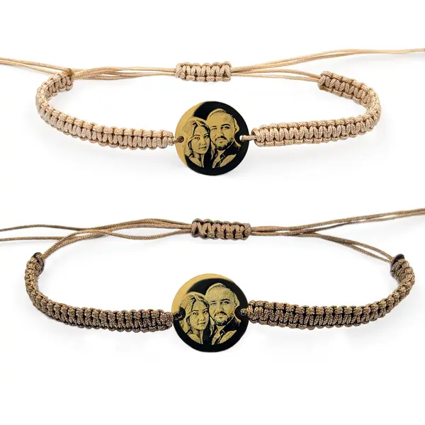 Bratari pentru cupluri personalizate cu poza din argint/placat Aur - Banut 16mm - Snur impletit