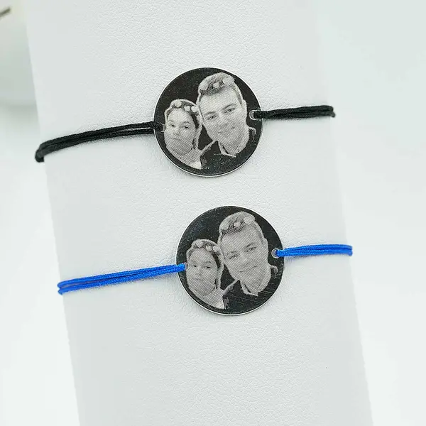 Bratari personalizate cu poza cuplu din argint - Banut 19mm Ag - Snur reglabil