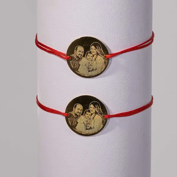 Bratari personalizate cu poza cuplu din argint placat cu aur- Banut 19mm - Snur reglabil