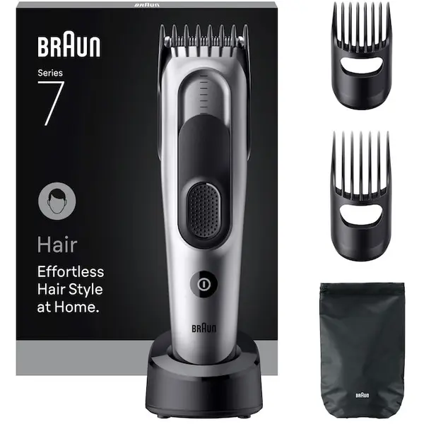 BRAUN Aparat de tuns Braun Seria 7 HC7590, Accesorii de tuns, Lama Ascutita, 17 Setari de lungime, Blocare a setarilor recente, Autonomie 50 Min, Rezistent la apa, Gri