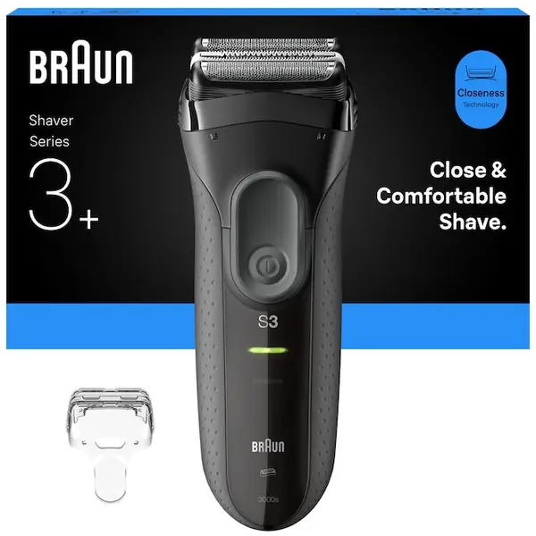 BRAUN Aparat electric de ras Braun Seria 3+3000S, 3 Lame Flexibile, Microcomb pentru eficienta, Utilizare umeda/uscata, Fabricat in Germania, Gri