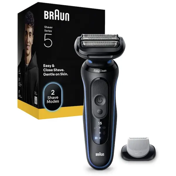 BRAUN Aparat electric de ras Braun Seria 5 52-B1600S, Autonomie pana la 50 de minute, Accesoriu de ingrijire corporala, Fara fir, Utilizare umeda/uscata, 100% Rezistent la apa, Albastru