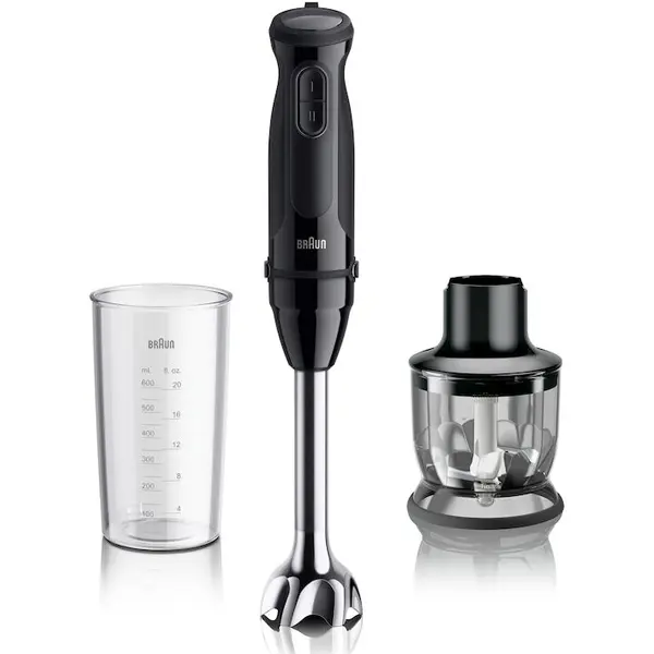 BRAUN Blender De Mana, Braun MultiQuick 3 MQ30201M, 900W, 2 Viteze, Tocator 350Ml, Pahar Gradat 600Ml, Negru