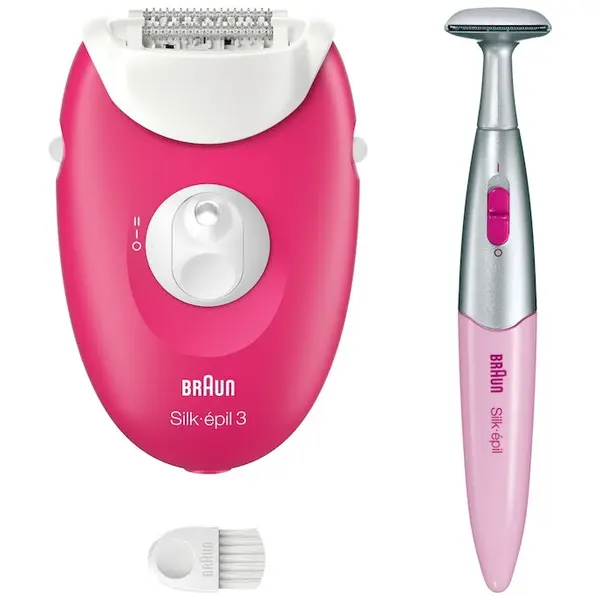 BRAUN Epilator Braun Silk-épil 3 3-202, MicroGrip, Smart Light, 20 de pensete, 2 viteze, Trimmer, Fucsia