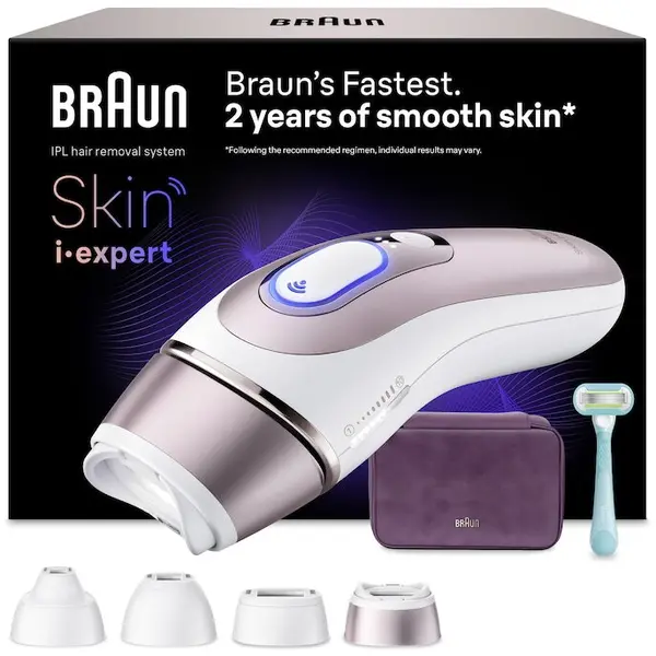 BRAUN Epilator IPL Braun Skin iExpert PRO 7 PL7431 Tehnologie Skin iExpert, Feedback in timp real, 400.000 impulsuri, 10 niveluri de intensitate, 125 de impulsuri pe minut, 4 Capete Inteligente, Trusa de voiaj, Roz