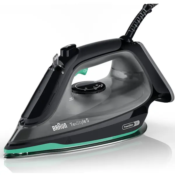 BRAUN Fier de calcat Braun TexStyle 5 SI5277GR, 2700W, jet de abur 220g/min, abur variabil 0-50 g/min, talpa SuperCeramic, rezervor 300 ml, tehnologie FreeGlide, oprire automata, sistem antipicurare, negru/verde