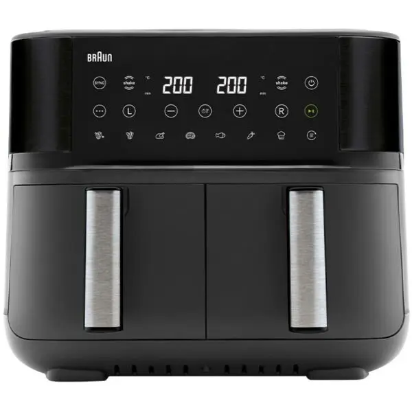 BRAUN Friteuza cu aer cald Braun TwinCook 5 TD5030IBK - 0X12500020, 2400W, 80°~200°C, Capacitate 10L (5+5), Pui 1.4kg total, Cartofi congelati 1.2kg total, 8 programe, RealAir, SYNC, MATCH, G8.65 kg, Negru