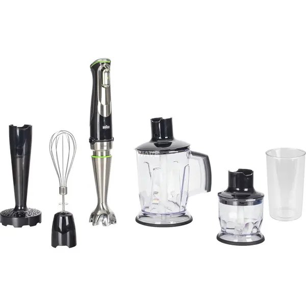Braun Houshold Blender de mana Braun MQ 9147X, 6 accesorii, 1200 W, recipieny 0.6L, Negru-Otel inoxidabil