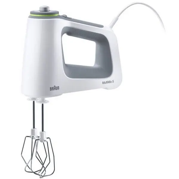 BRAUN Mixer de mana Braun HM5100WH, 750 W, 9 viteze + Turbo, 2 palete, 2 carlige pentru aluat, Alb/Gri