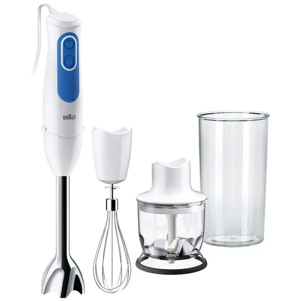 BRAUN Mixer vertical Braun MQ3025WH SPAGHETTI, 700 W, Pahar gradat 0.6 l, Tocator 0.35 l, Tel, 2 viteze, Alb/Albastru