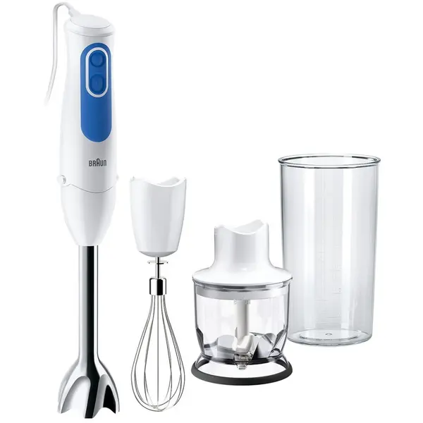 BRAUN Mixer vertical Braun MQ3025WH Spaghetti, 700 W, Pahar gradat 0.6 l, Tocator 0.35 l, Tel, 2 viteze, Alb-Albastru