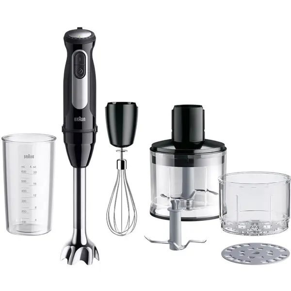 BRAUN Mixer vertical Braun MQ55254M, 1000 W, 25 trepte viteza, Functie Turbo, Tocator SizeControl 500 ml, Pahar gradat 600 ml, Tel, Negru/Inox