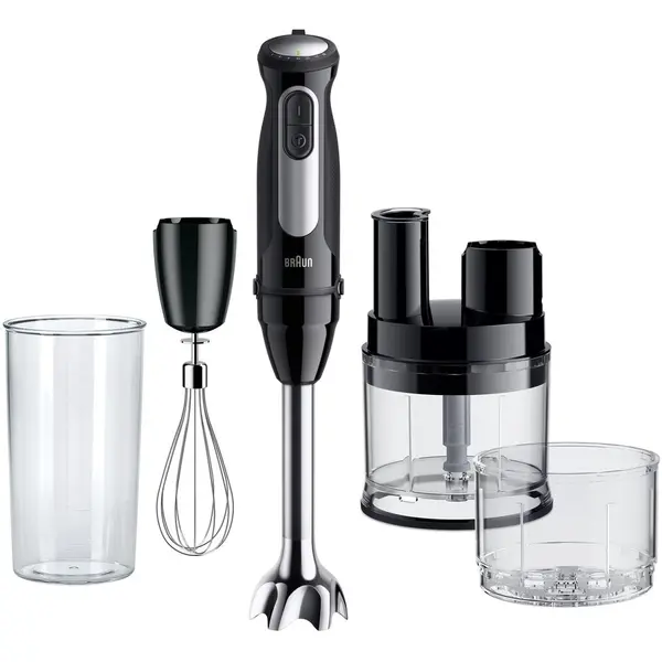 BRAUN Mixer vertical Braun MQ55755M, 1000 W, 25 trepte viteza, Functie Turbo, Tocator SizeControl 500 ml, Procesor alimente 500 ml, Pahar gradat 600 ml, Tel, Negru-Inox
