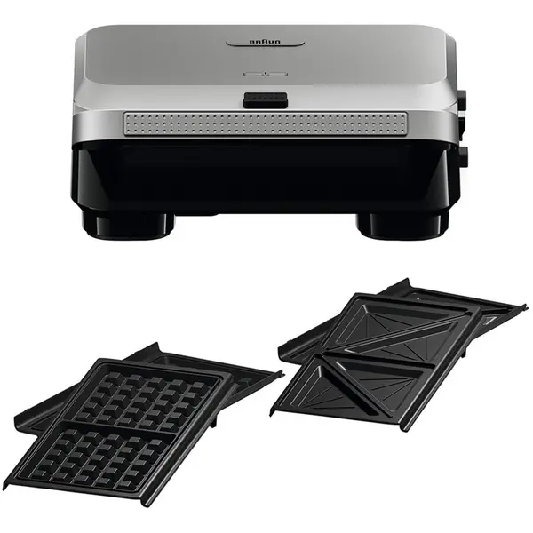 BRAUN Sandwich-maker BRAUN SM5005, 800W, 2 seturi placi detasabile, invelis antiaderent premium, argintiu-negru