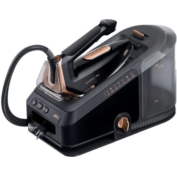BRAUN Statie de calcat Braun CareStyle 7 Pro IS7286BK, 2400W, 8 bar, abur variabil 190g/min, jet de abur 650g/min, rezervor 2L, tehnologie iCare, tehnologie FreeGlide 3D, talpa EloxalPlus, Negru