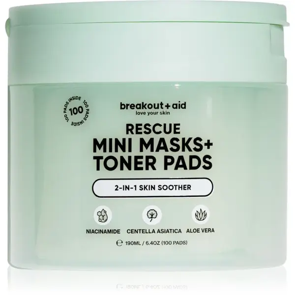 breakout + aid Mini Masks+Toner Pads Rescue dischete de tonifiere pentru netezirea pielii 100 buc