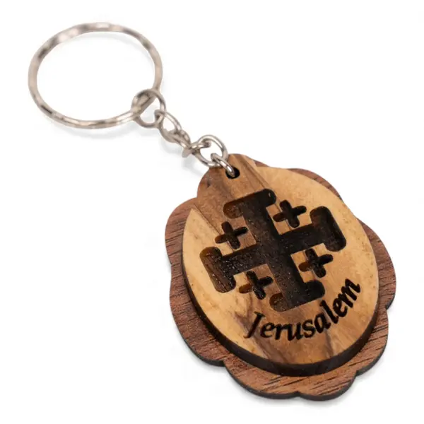 Breloc din lemn cu Crucea Ierusalimului - Default Title