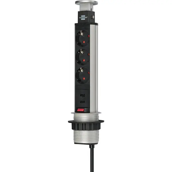 Brennenstuhl Multipriza incorporabila Brennenstuhl Power Tower 3er, retractabil pentru blat de bucatarie sau birou, 3 prize, 2xUSB 2.1A, H05VV-F 3G1.5, cablu 2m