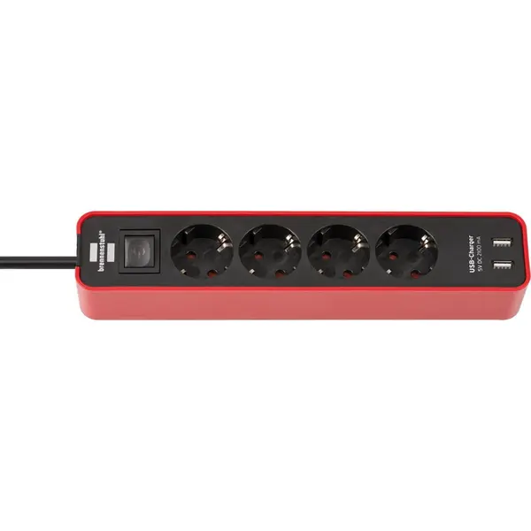 Brennenstuhl Prelungitor Brennenstuhl Ecolor 4 prize, 2xUSB, 1.5m Rosu Negru