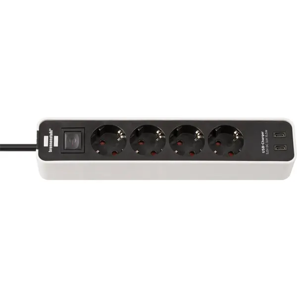 Brennenstuhl Prelungitor Brennenstuhl Ecolor 4 prize, 2xUSB-C, 1.5m, Negru-Alb