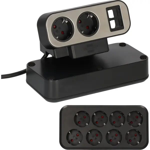 Brennenstuhl Prelungitor pentru birou Brennenstuhl estilo Duplex Desktop, 10 prize, 2 X Module Keystone, cablu 2 m, Negru