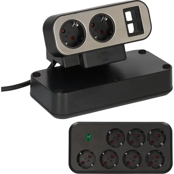 Brennenstuhl Prelungitor pentru birou Brennenstuhl estilo Duplex Desktop, Protectie la supratensiune, 9 prize, 2 x Module Keystone, cablu 2 m