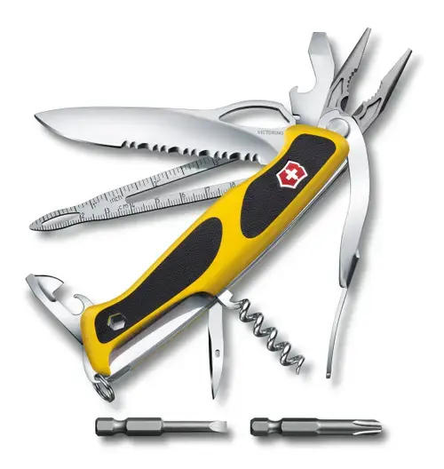 Briceag multifunctional de pescuit Victorinox Rangergrip Boatsman, 22 functii, Deshizator de catuse cu varf de marlin (Galben/Negru)