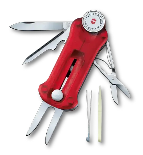Briceag multifunctional pentru golf Victorinox Golf Tool, 10 functii, Marker cu bila si instrument de reparare (Rosu)