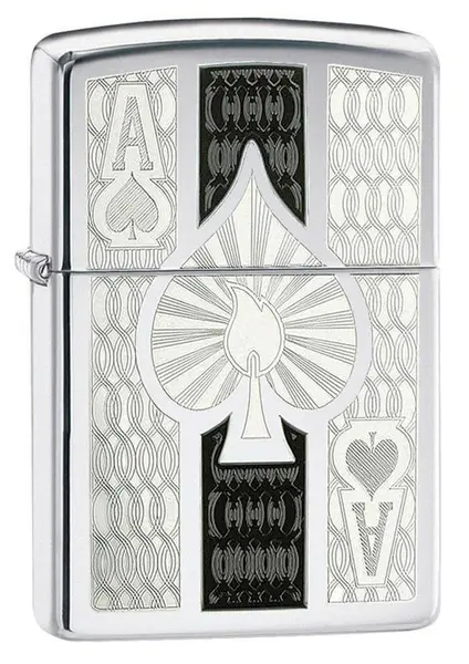 Bricheta Zippo - As de pica, gravata, crom lucios