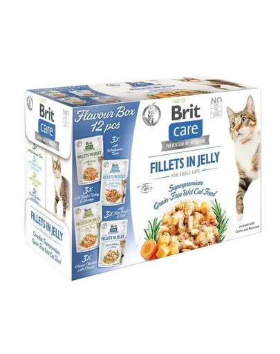BRIT Care Cat Fillets Mix Jelly & Gravy 24x85 g pachet mixt hrană umedă pisici, fileuri în jeleu și sos