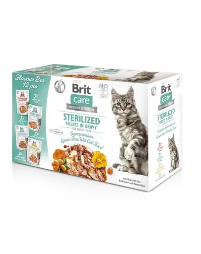 BRIT Care Cat Sterilized Fillets in Gravy Box 24x85 g pachet mixt hrană umedă pisici sterilizate, fileuri în sos