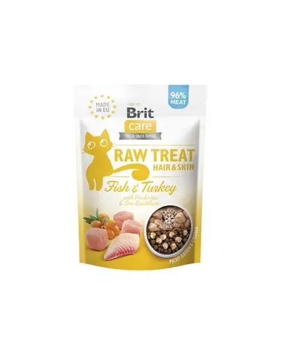 BRIT Care Raw Treat Freeze Dried Hair Skin Cat 40 g recompensa liofilizata din peste si curcan cu probiotice pentru pisici