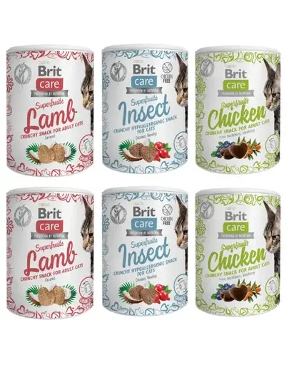 BRIT Care Snack Superfruits Mix 6x100 g gustări pentru pisici cu pui, insecte și miel fără cereale