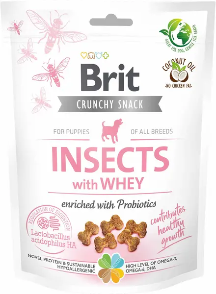 BRIT Crunchy Snack, recompensă pentru PUPPY, cu Insecte, Zer şi Probiotice 200g