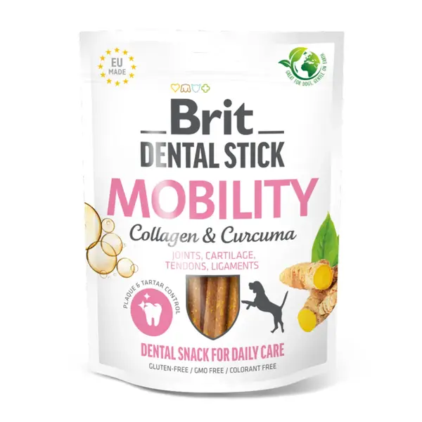 BRIT Dental Stick Mobility Curcuma&Colagen, XS-XL, punguță recompense funcționale câini, sistem articular, 120g