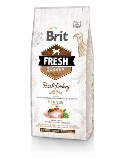 BRIT Fresh Adult Fit&Slim 12 kg hrana uscata caini adulti, curcan si mazare