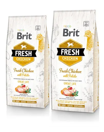 BRIT Fresh Adult Great Life hrana uscata caini adulti, pui si cartofi 24 kg (2 x 12 kg)