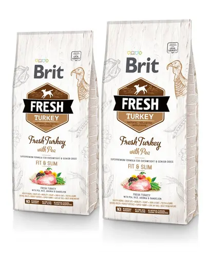 BRIT Fresh Light Fit & Slim hrana uscata caini adulti supraponderali, cu mazare si curcan 24 kg (2 x 12 kg)
