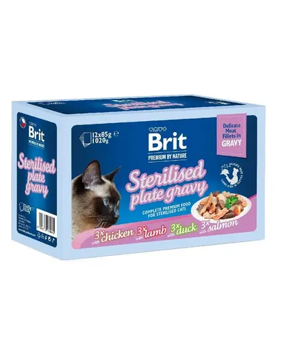 BRIT Premium by Nature Cat Delicate Fillets in Gravy Family Plate Sterilised 24x85 g hrană umedă pisici sterilizate, fileuri în sos
