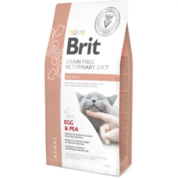 BRIT VD Renal, Ou, dietă veterinară, hrană uscată fără cereale pisici, sistem renal, 5kg