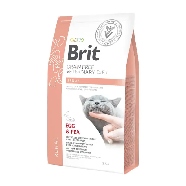 BRIT VD Renal, Ou, dietă veterinară, hrană uscată fără cereale pisici, sistem renal, 2kg