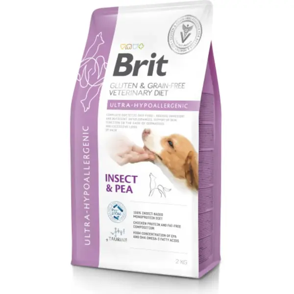 BRIT VD Ultra Hypoallergenic, XS-XL, Insecte, dietă veterinară, hrană uscată fără cereale câini, alergii, 2kg