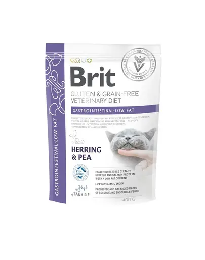 BRIT Veterinary Diets Cat GF Gastrointestinal Low Fat 400 g hrană uscată fără cereale pentru pisici cu sensibilități digestive