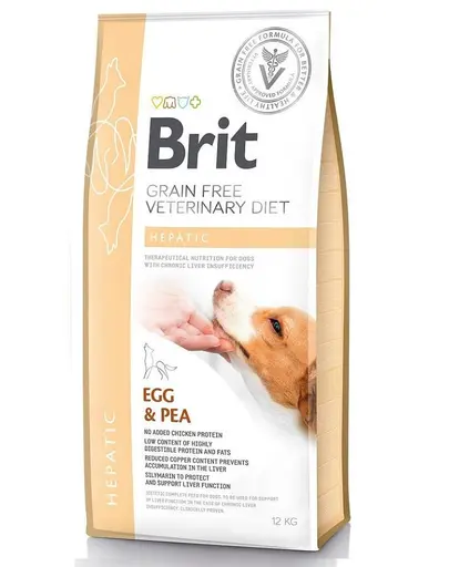 BRIT Veterinary Diets Dog Hepatic Dieta veterinara pentru caini adulti cu insuficienta hepatica, mazare si oua 12 kg