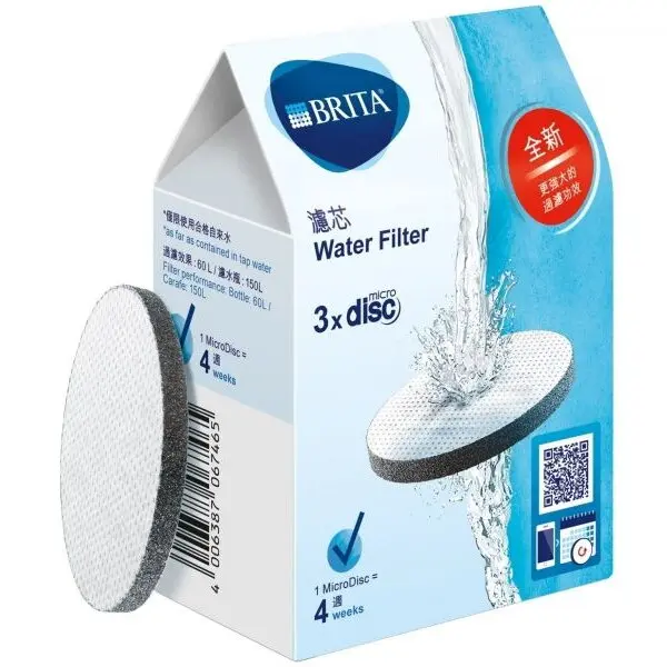 BRITA Set de 3 filtre BRITA MicroDisc BR1020107, 1 cartus 4 saptamani sau aprox 150l, Reduce cantitatea de clor, plumb si cupru, Previne depunerile de calcar