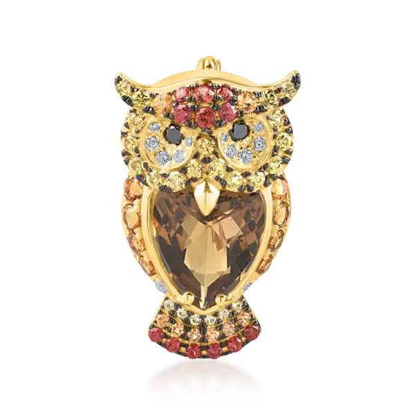 Brosa bufnita din aur galben cu pietre pretioase si semipretioase de 4.3ct