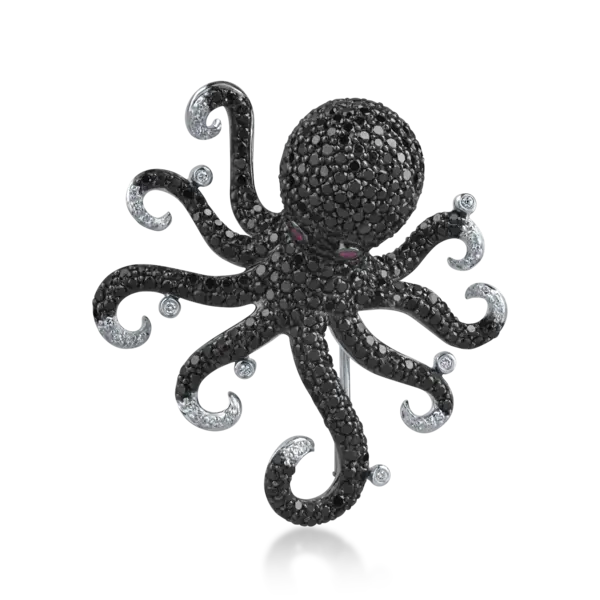 Brosa caracatita din aur alb cu diamante de 5.67ct si safire roz de 0.06ct