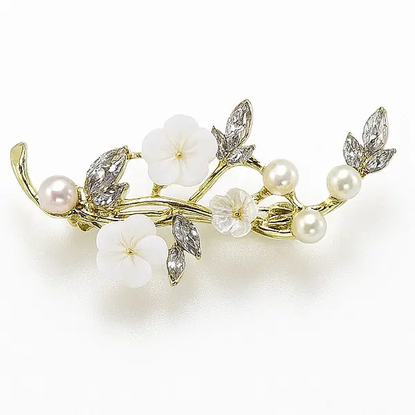 Brosa Crystal Leaves cu Perle Naturale