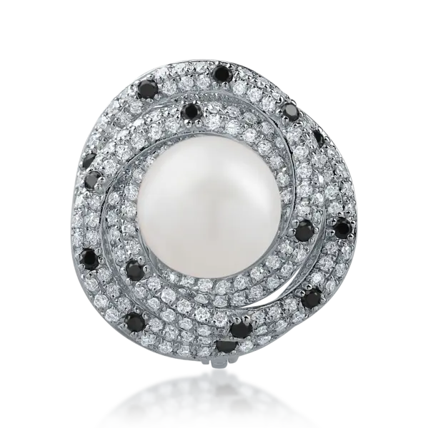 Brosa din aur alb cu perla de cultura de 4.3ct si diamante de 0.7ct