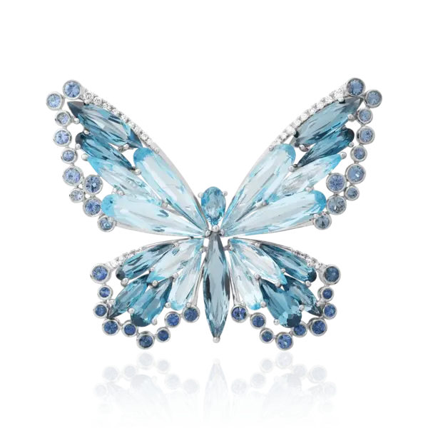 Brosa fluture din aur alb cu pietre pretioase si semipretioase de 24.55ct